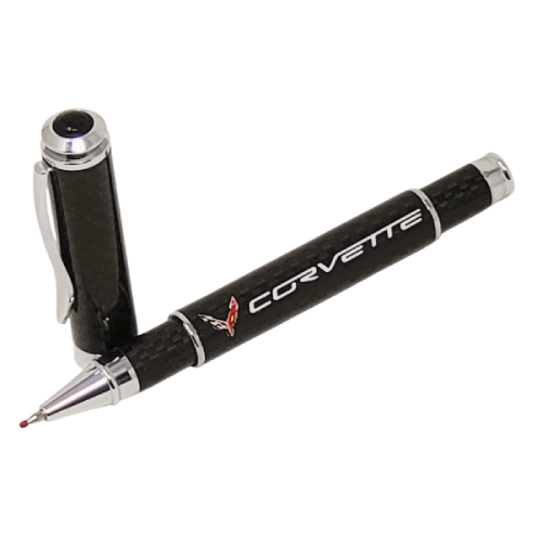 Corvette White Text with C8 Logo Carbon Fiber Pen