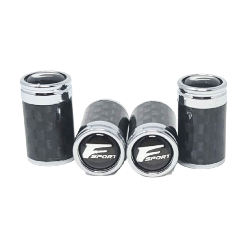 Lexus F Sport Silver Logo Black Background Carbon Fiber Tire Caps