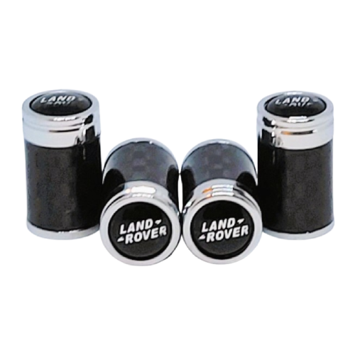 Land Rover Silver Text Black Background Carbon Fiber Tire Caps