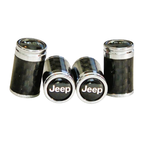 Jeep Silver Text Black Background Carbon Fiber Tire Caps