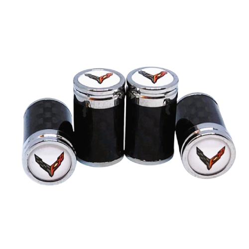 Corvette C8 Logo White  Background Carbon Fiber Tire Caps