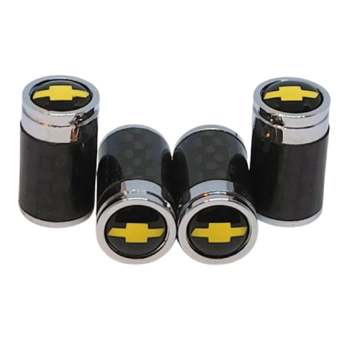 Chevrolet Gold Bowtie Logo Black Background Carbon Fiber Tire Caps
