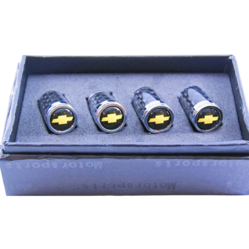 Chevrolet Gold Bowtie Logo Black Background Carbon Fiber Tire Caps
