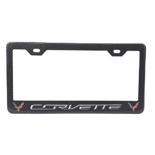 Corvette License Frame C7 Logos Silver Text and Logo's
