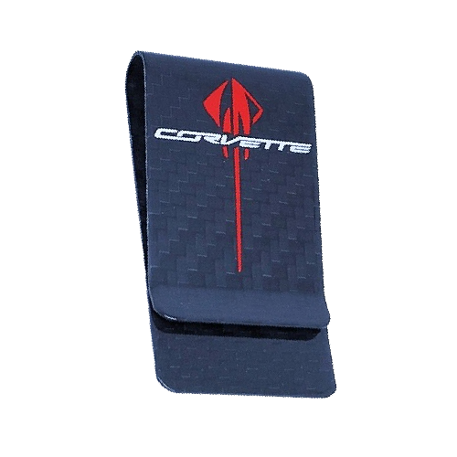 Chevrolet Corvette StingRay Red Text and Logo Carbon Fiber Money Clip
