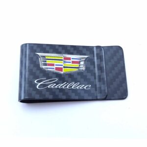 Cadillac Money Clip Color Logo Silver Text Exotic Carbon Fiber