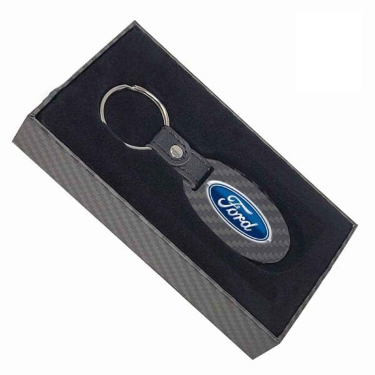 Buckle-Down Keychain - Ford Oval Logo Full Color Black/Blue, Seatbelt Buckle Clasp, Detachable Key Ring