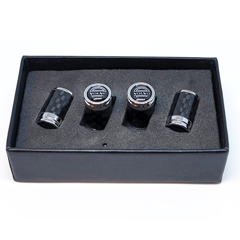 Volvo Tire Valve Caps Silver Logo Exotic Carbon Fiber