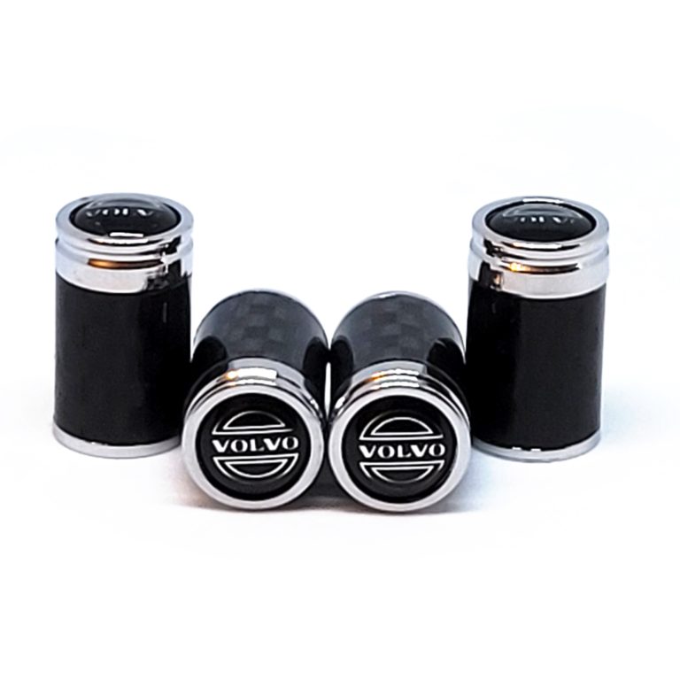 Volvo Tire Valve Caps Silver Logo Exotic Carbon Fiber