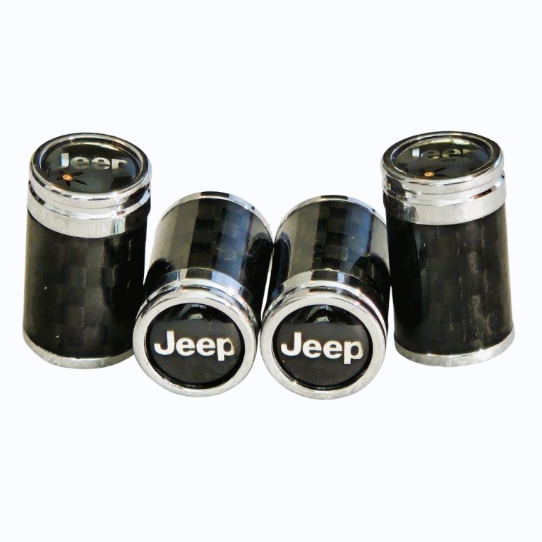 Jeep Tire Valve Caps Silver Text Exotic Carbon Fiber