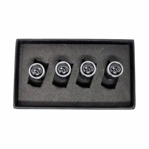 Subaru Tire Valve Caps Silver Logo on Black Exotic Carbon Fiber