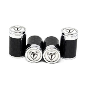 Tesla Tire Valve Caps White Background Exotic Carbon Fiber