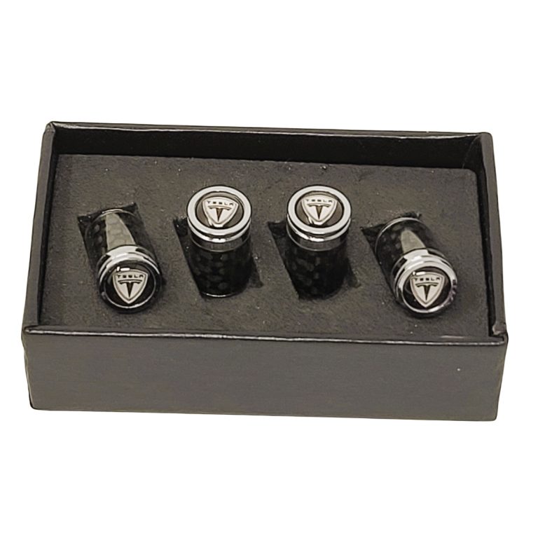 Tesla Shield Tire Valve Caps Exotic Carbon Fiber