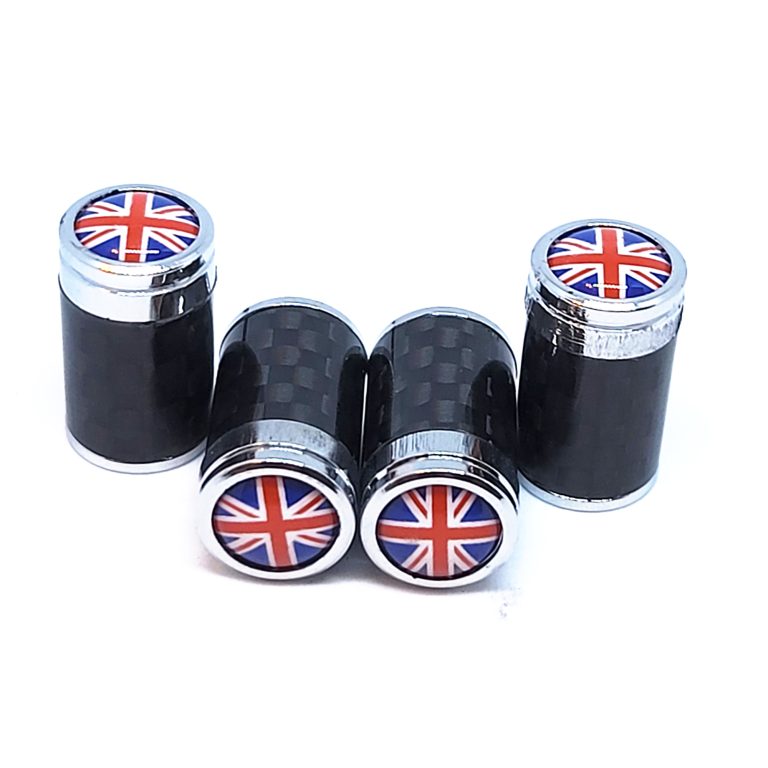 British Flag Tire Valve Caps Exotic Carbon Fiber