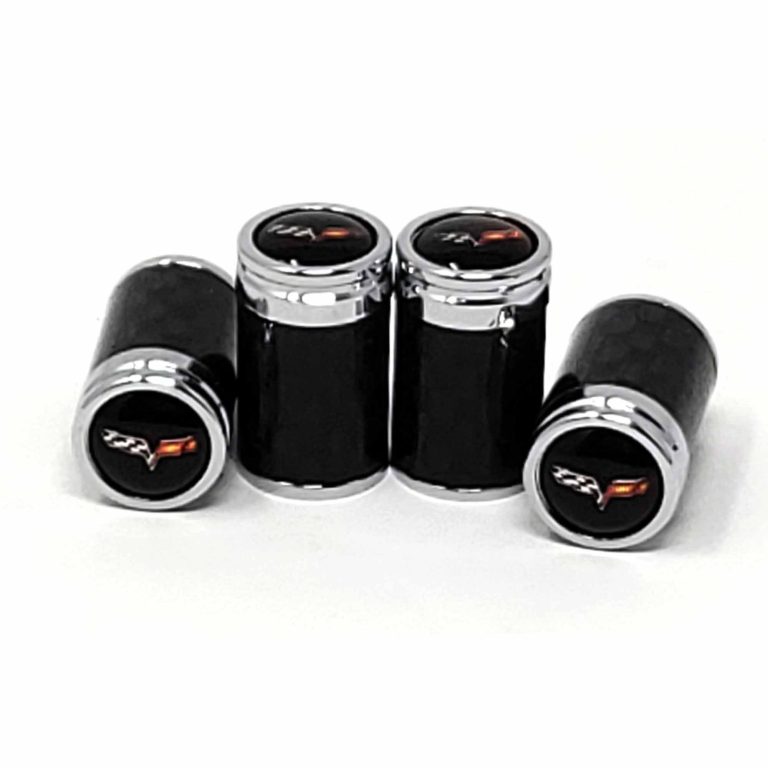 Corvette C6 Flags Tire Valve Caps Exotic Carbon Fiber