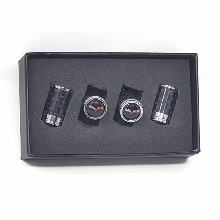 Corvette C6 Flags Tire Valve Caps Exotic Carbon Fiber
