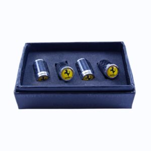 Ferrari Cavallino Valve Caps Yellow Background Exotic Carbon Fiber