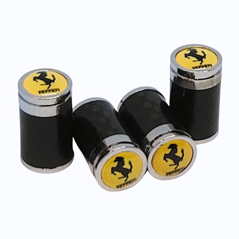 Ferrari Cavallino Valve Caps Yellow Background Exotic Carbon Fiber
