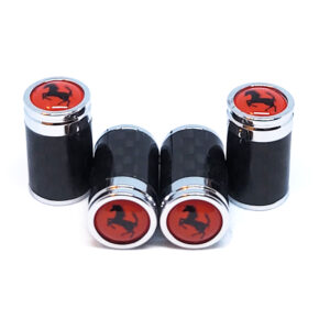 Ferrari Cavallino Valve Caps Red Background Exotic Carbon Fiber