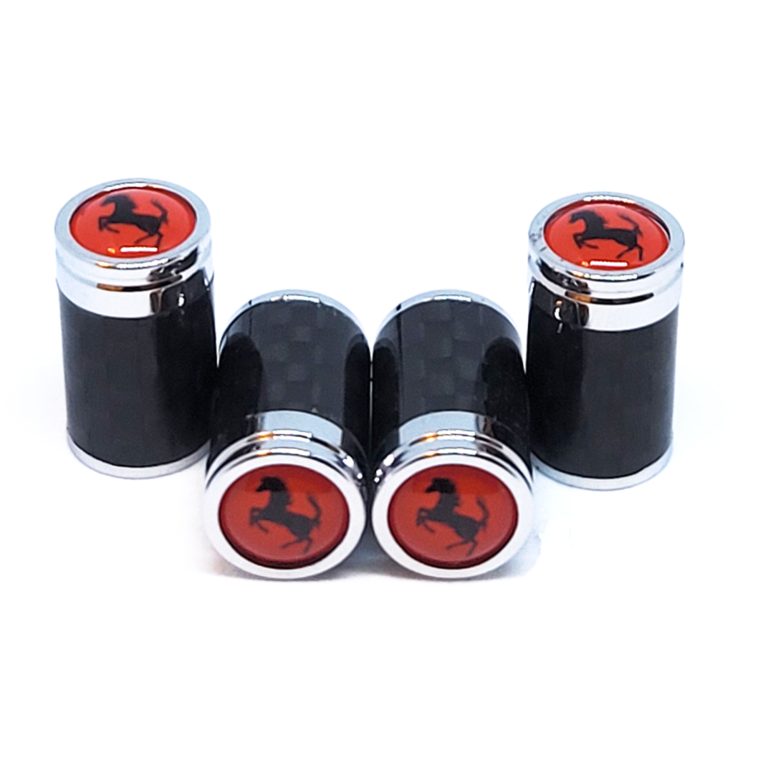 Ferrari Cavallino Valve Caps Red Background Exotic Carbon Fiber