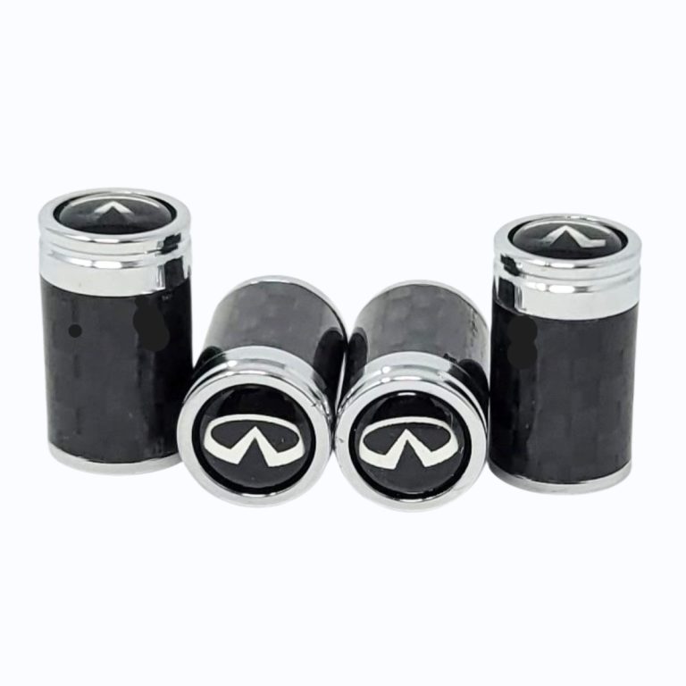 Infiniti Tire Valve Caps Silver Logo Exotic Carbon Fiber
