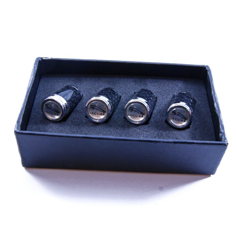 Jaguar Tire Valve Caps White Background Exotic Carbon Fiber