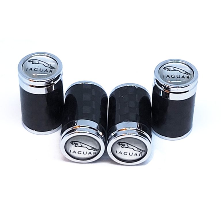 Jaguar Tire Valve Caps White Background Exotic Carbon Fiber