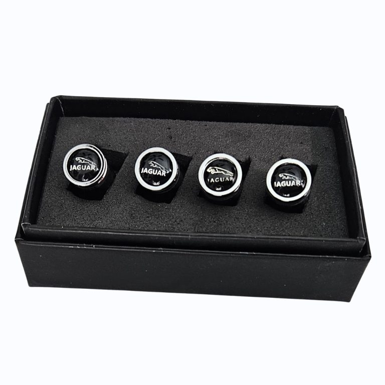Jaguar Valve Caps Black Background Exotic Carbon Fiber
