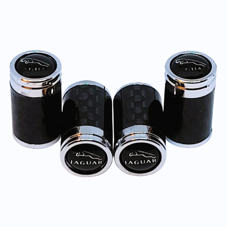 Jaguar Valve Caps Black Background Exotic Carbon Fiber