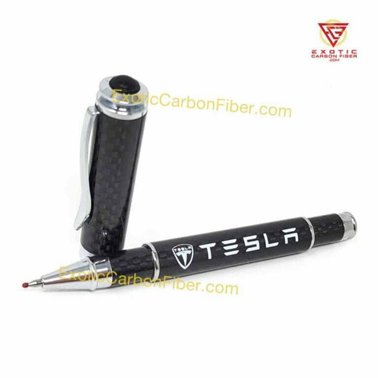 Tesla Carbon Fiber Pen White Text and Logo