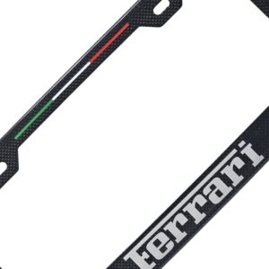 Ferrari License Frame Silver Text Only Italian Stripe Exotic Carbon Fiber