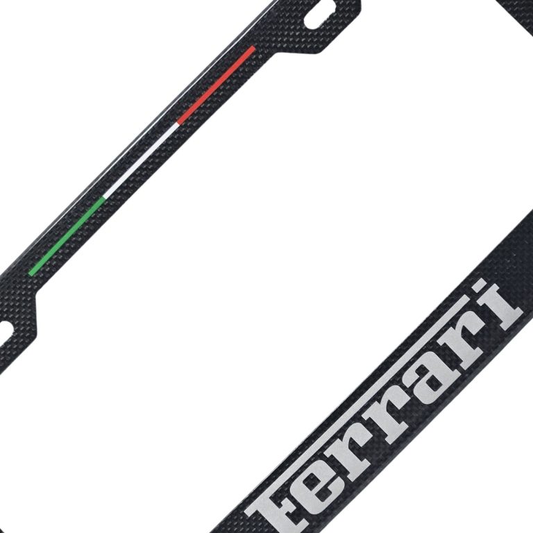 Ferrari License Frame Silver Text Only Italian Stripe Exotic Carbon Fiber