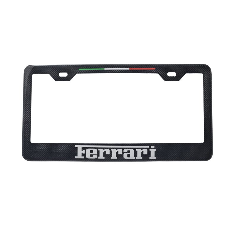 Ferrari License Frame Silver Text Only Italian Stripe Exotic Carbon Fiber