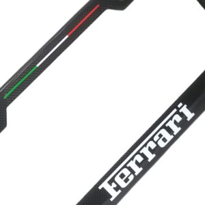Ferrari License Frame Silver Text with Italy Stripe on Top Exotic Carbon Fiber