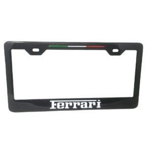 Ferrari License Frame Silver Text with Italy Stripe on Top Exotic Carbon Fiber