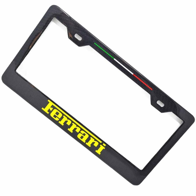 Ferrari License Frame Yellow Text Only Italian Stripe Exotic Carbon Fiber