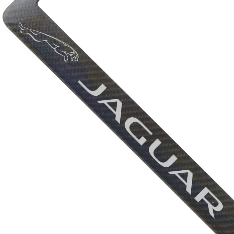 Jaguar License Frame Silver Shaded Logos Exotic Carbon Fiber