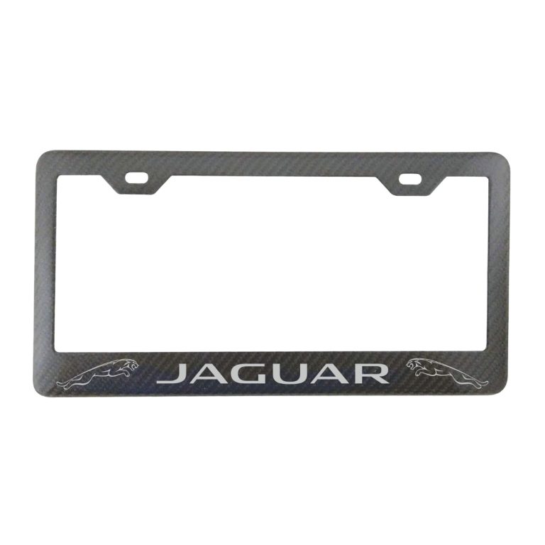Jaguar License Frame Silver Shaded Logos Exotic Carbon Fiber