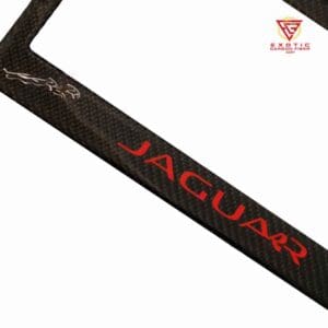 Carbon fiber frame with jaguar logo.