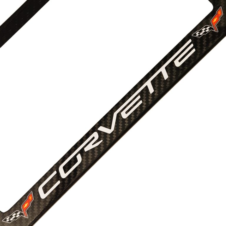 Corvette License Frame C6 Logo White Text Exotic Carbon Fiber