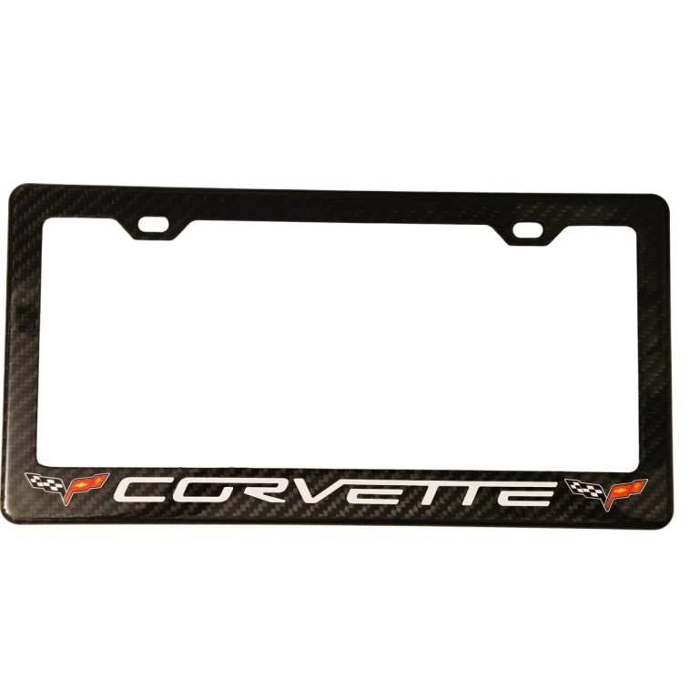 Corvette License Frame C6 Logo White Text Exotic Carbon Fiber