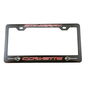 Corvette Stingray License Frame Red Text Exotic Carbon Fiber