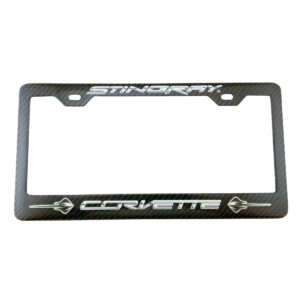 Corvette Stingray License Frame Silver Text Exotic Carbon Fiber