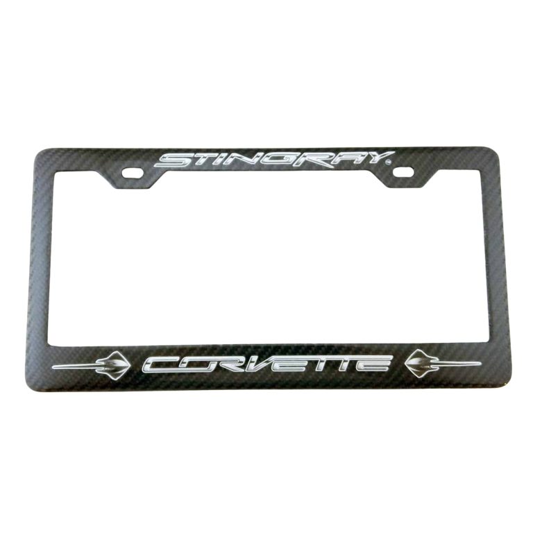 Corvette Stingray License Frame Silver Text Exotic Carbon Fiber