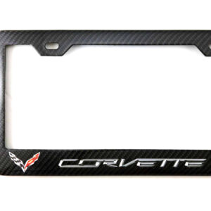 Corvette License Frame C7 Logos Silver Text Exotic Carbon Fiber