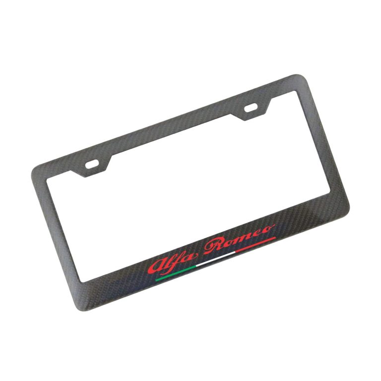 Alfa Romeo License Frame Red Text Italy Stripe Bottom Exotic Carbon Fiber