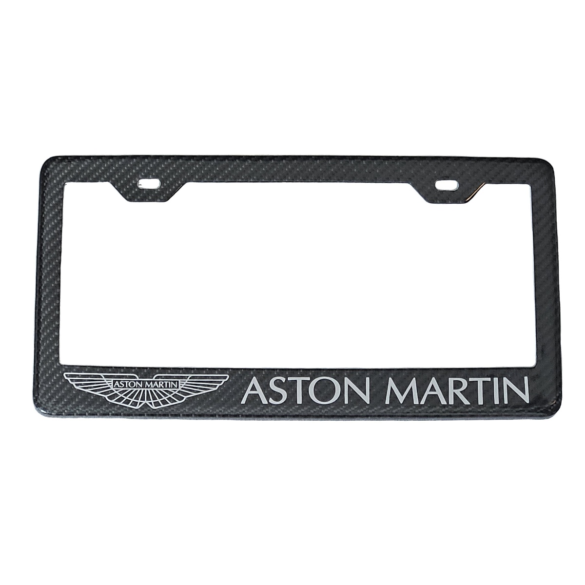 Aston Martin License Frame Silver Logo and Text - Exotic Carbon Fiber