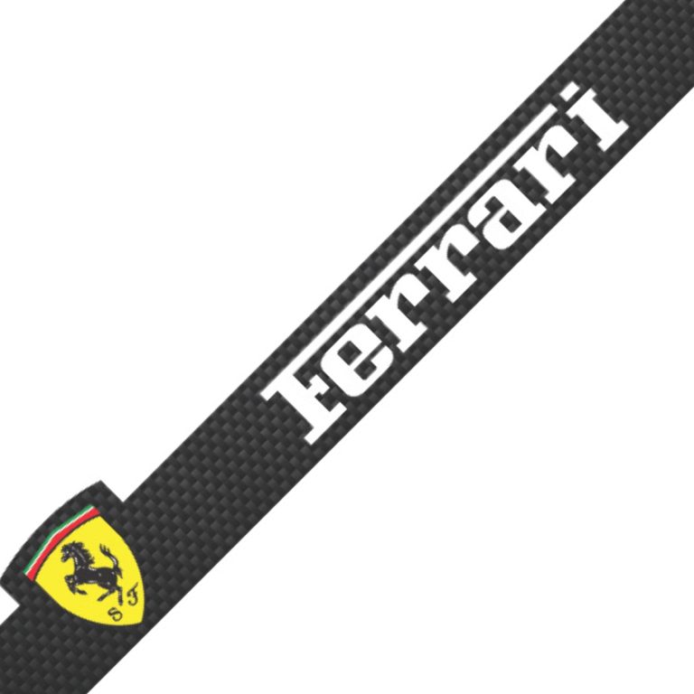 Ferrari License Frame Shields and White Text Exotic Carbon Fiber