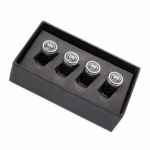 Jaguar Valve Caps Cat Face Silver Logo Exotic Carbon Fiber