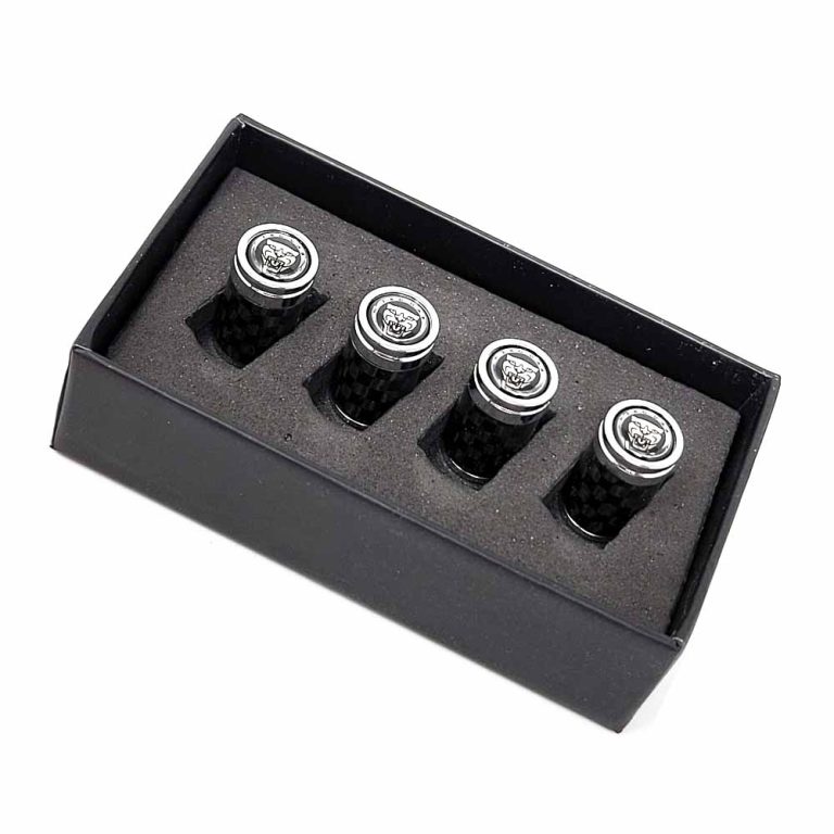 Jaguar Valve Caps Cat Face Silver Logo Exotic Carbon Fiber